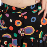 Falda vintage 80s de tablas con estampado multicolor y botones