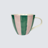 Taza cerámica rayas verde y violeta