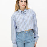 Camisa crop vintage 90s rework rayas azul y blanco