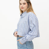 Camisa crop vintage 90s rework rayas azul y blanco