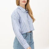 Camisa crop vintage 90s rework rayas azul y blanco