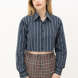 Camisa crop vintage 90s rework rayas azul