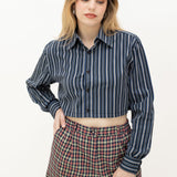 Camisa crop vintage 90s rework rayas azul