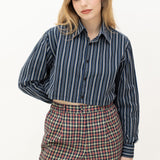 Camisa crop vintage 90s rework rayas azul