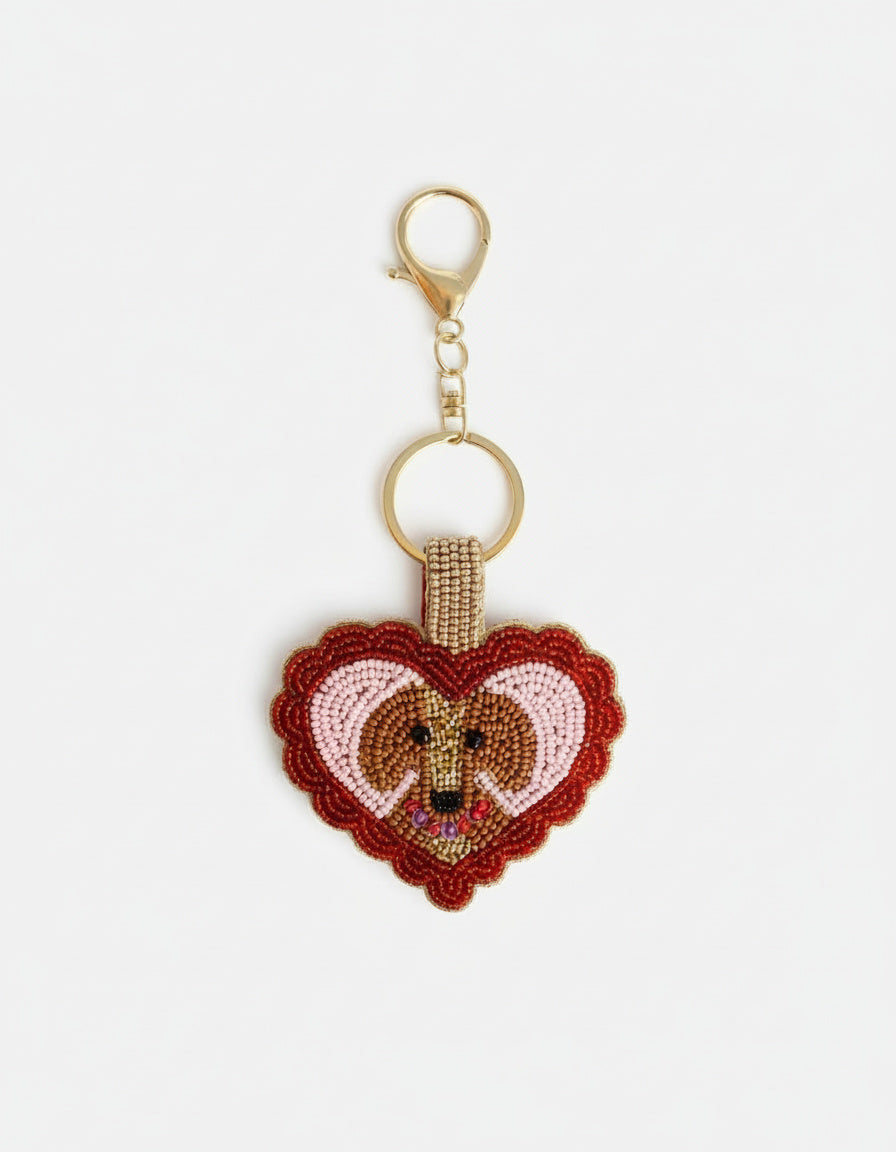Charm para el bolso corazon y perro cuentas 