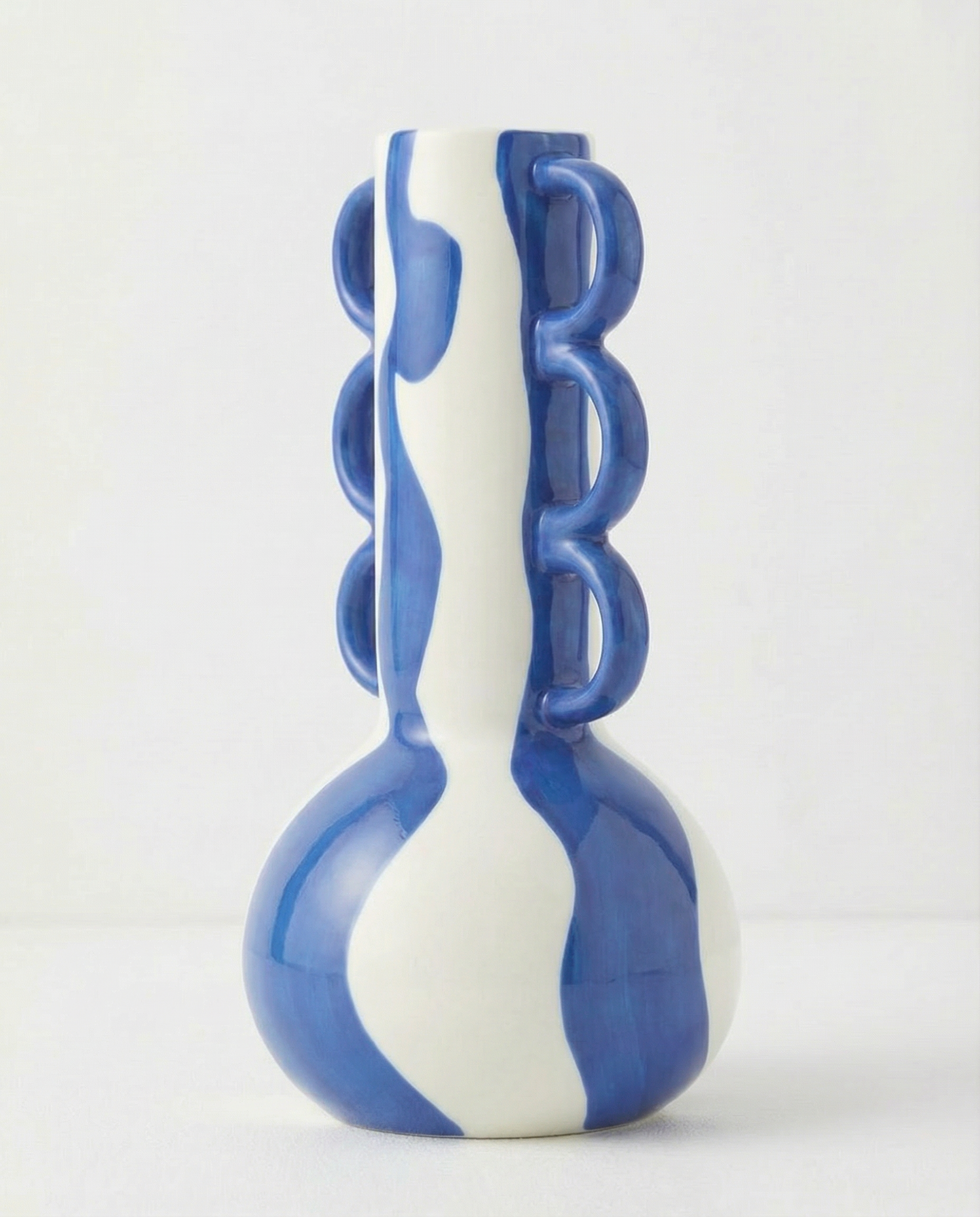 Jarron ceramica estampado abstracto azul y blanco