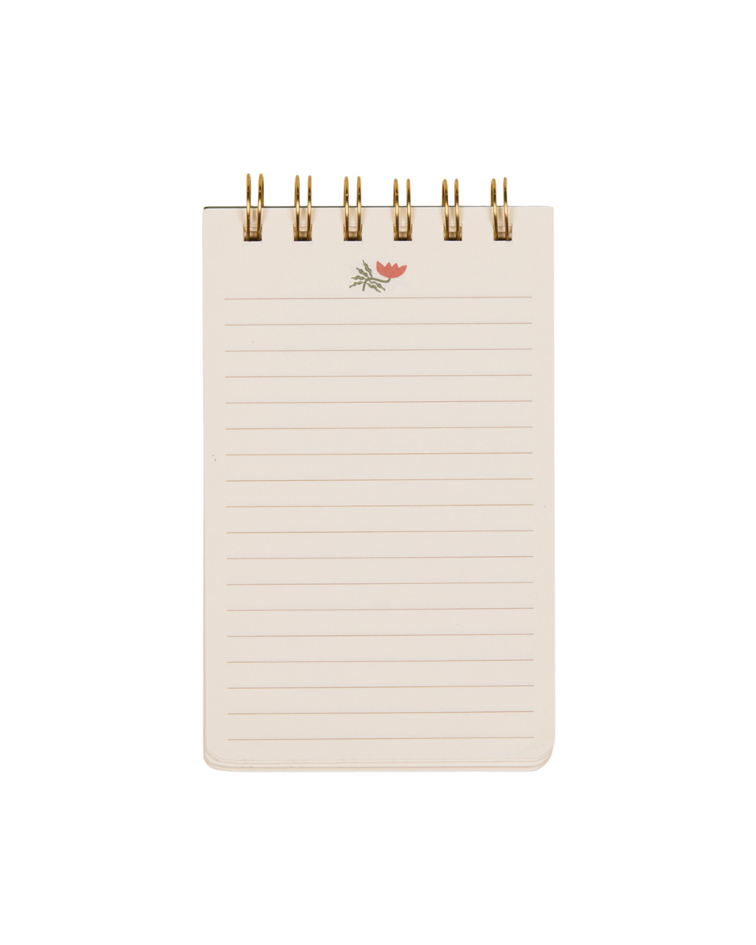 Interior del bloc con hojas rayadas y anillas doradas