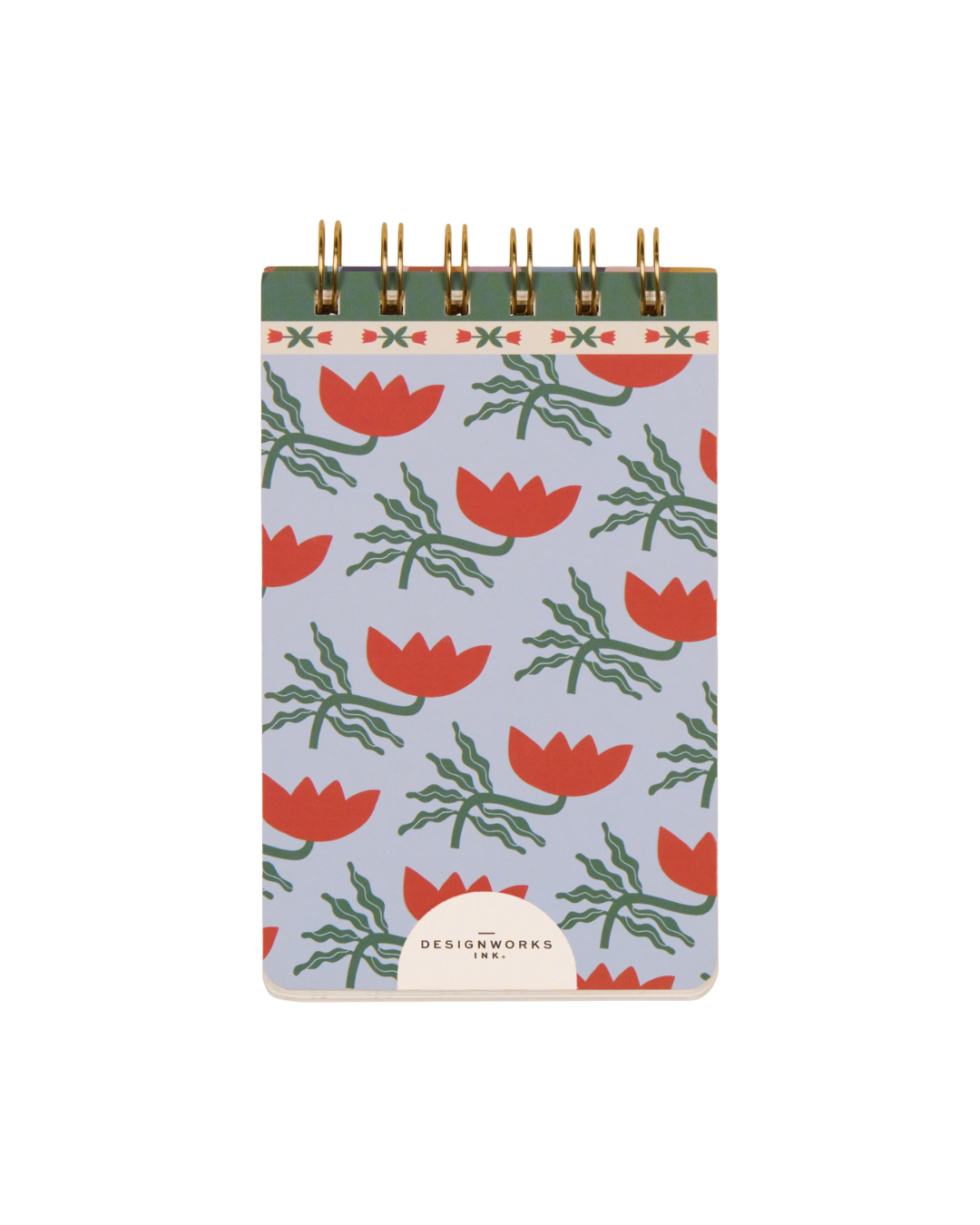 Reverso del bloc de notas floral con logo y diseño vintage