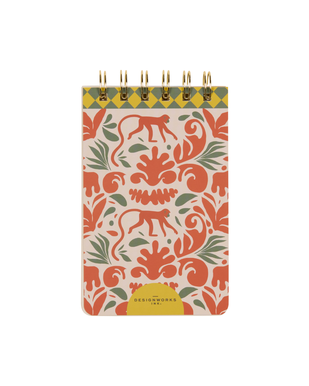 Reverso del bloc de notas con diseño tropical y logo