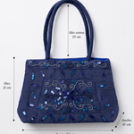 Imagen 5: Bolso vintage azul con lentejuelas mostrando sus medidas.
