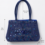 Imagen 5: Bolso vintage azul con lentejuelas mostrando sus medidas.