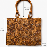 Imagen 4: Bolso vintage dorado con estampado cachemir mostrando sus medidas.