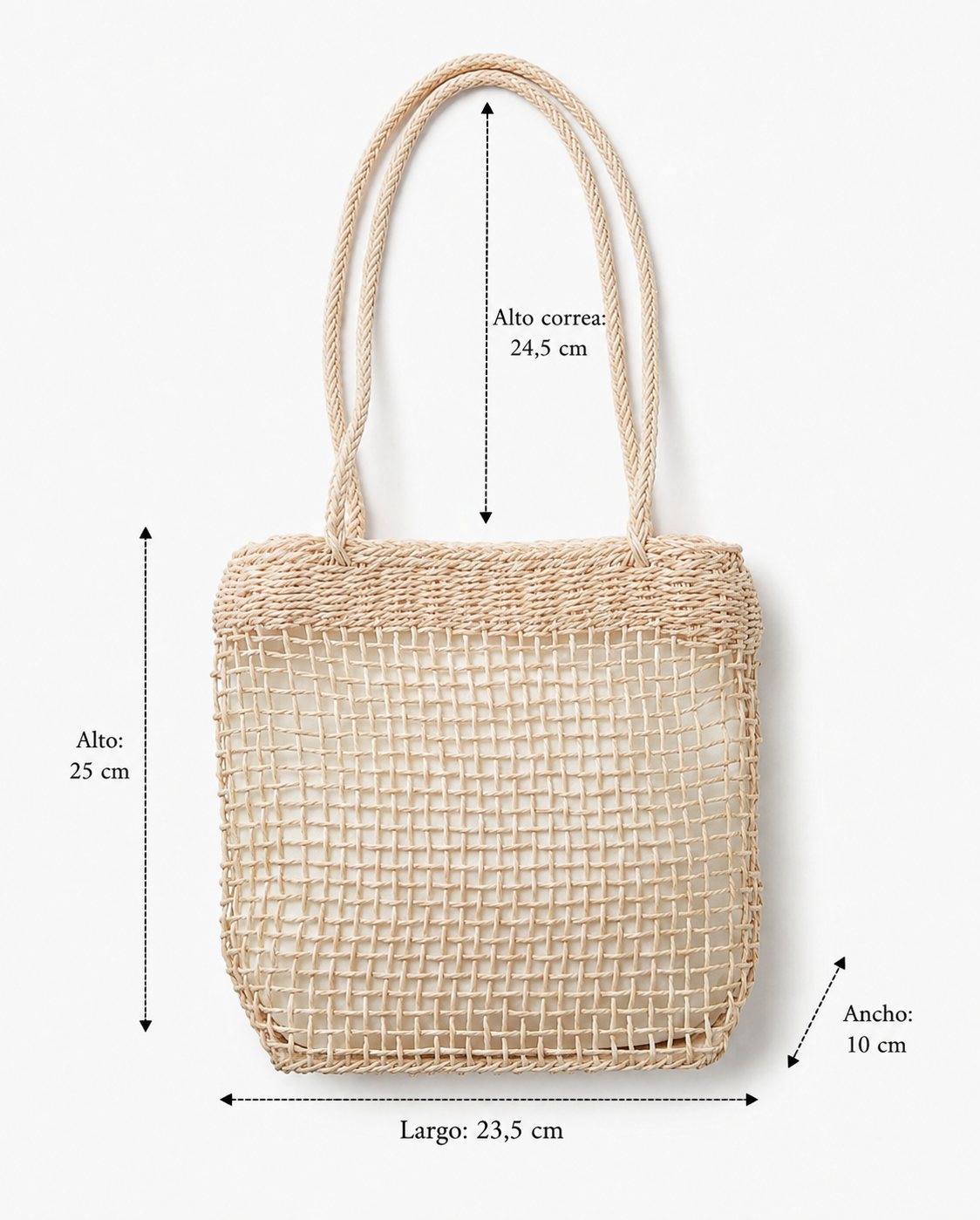 Bolso vintage de fibra trenzada con medidas.