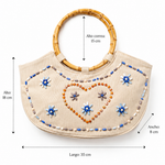 Imagen 4: Bolso vintage con asas de bambú mostrando sus medidas.