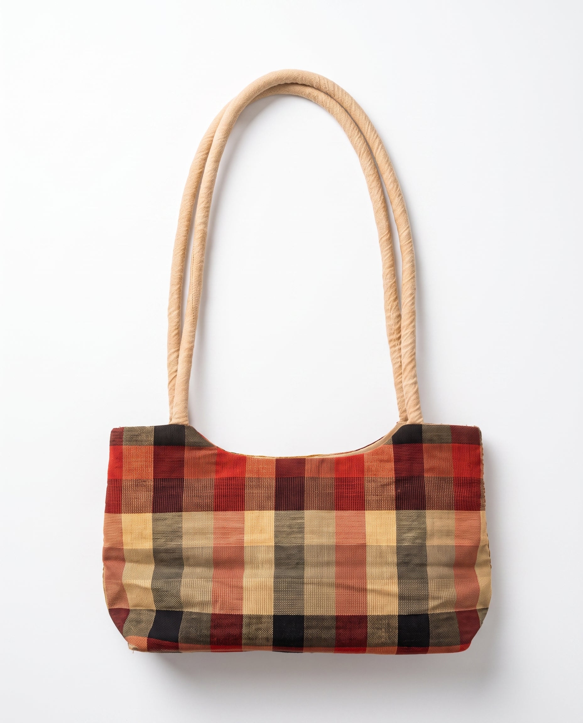 Imagen 3: Vista trasera del bolso vintage patchwork con asas largas.