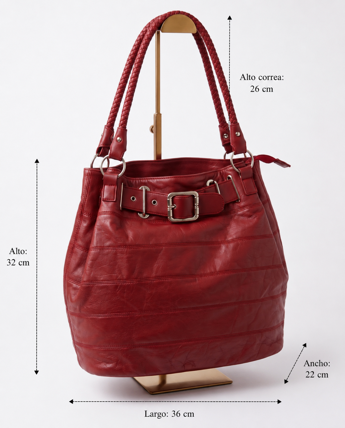 Imagen 4: Bolso vintage rojo de piel con medidas.