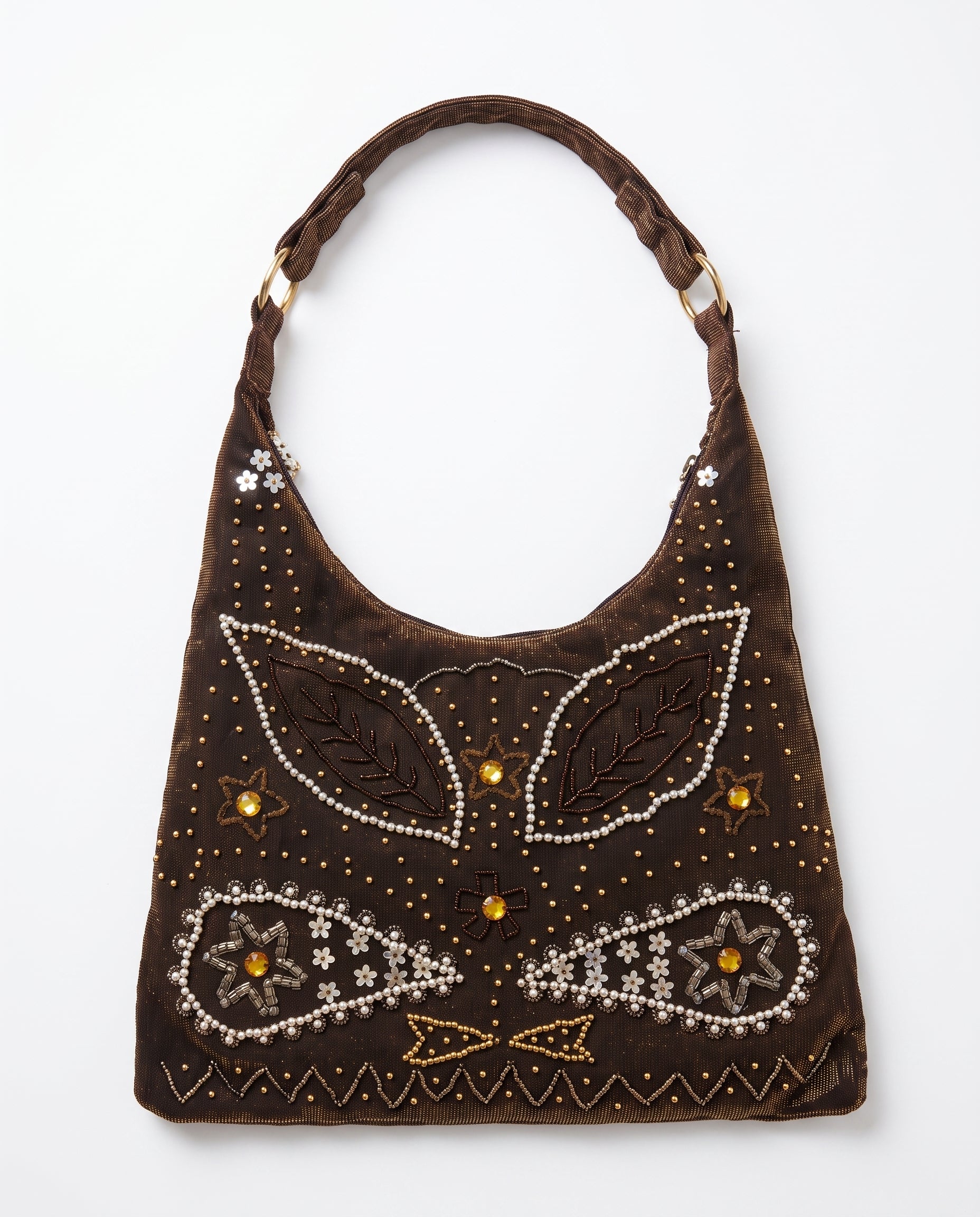 Imagen 1: Bolso vintage Y2K marrón con bordados, pedrería y detalles de cuentas.