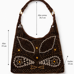 Imagen 5: Bolso vintage marrón con pedrería mostrando sus medidas.
