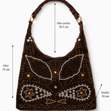 Imagen 5: Bolso vintage marrón con pedrería mostrando sus medidas.