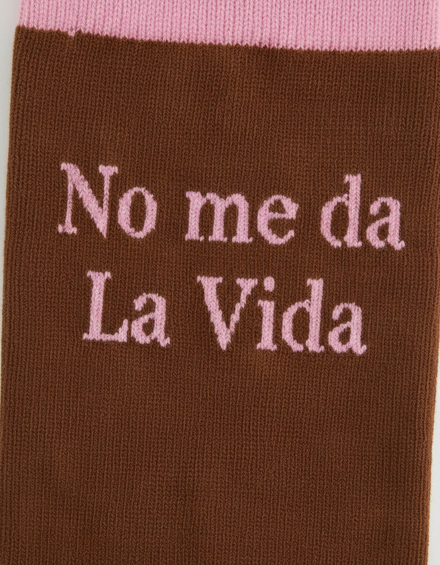 Calcetines deportivos de algodón marrón con puntera y talón rosa