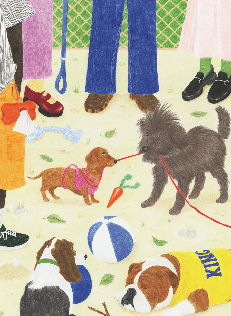 detalle ilustracion puzzle perros parque escena artistica colores