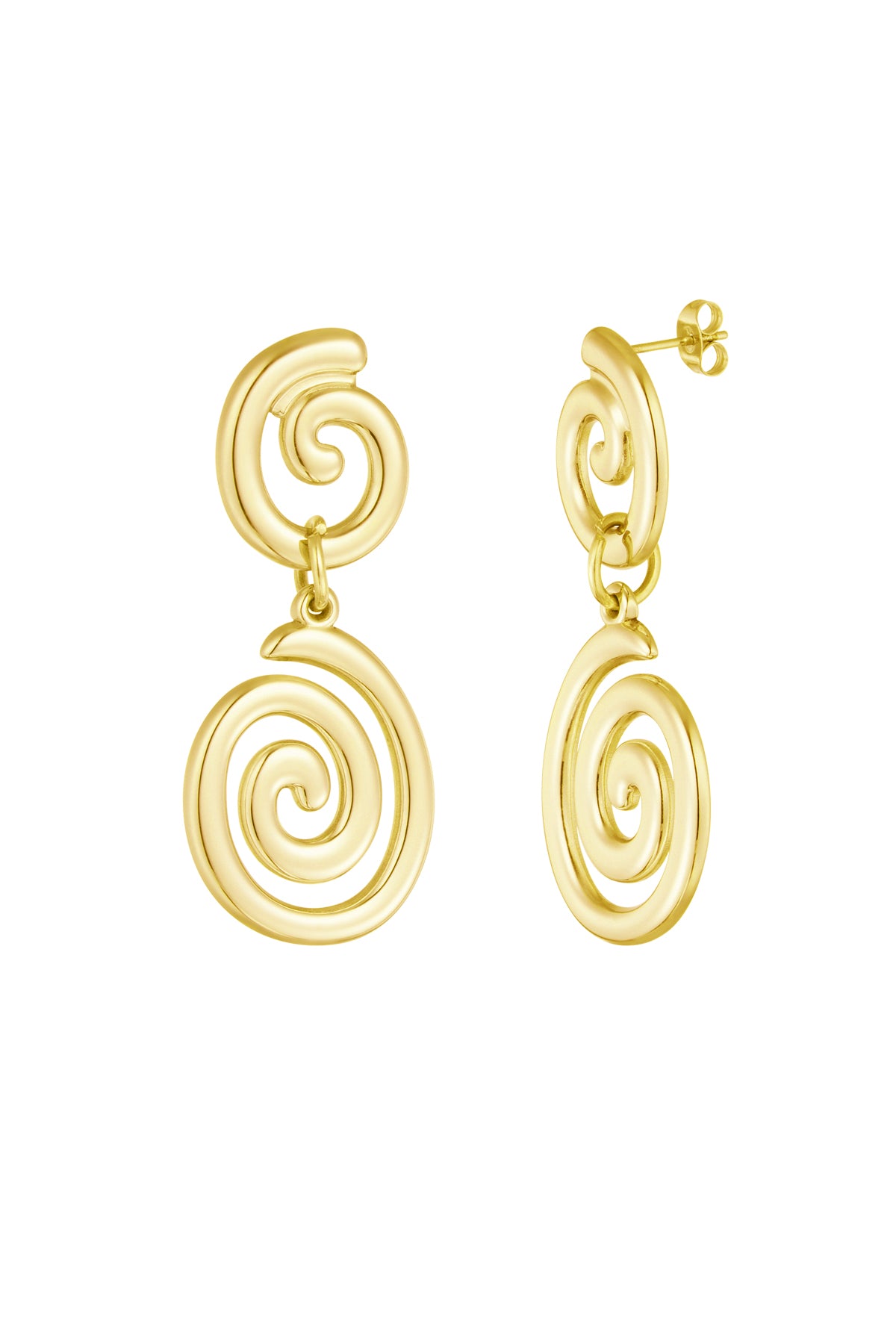Pendientes maxi dorados con forma de espiral inspiracion 2000