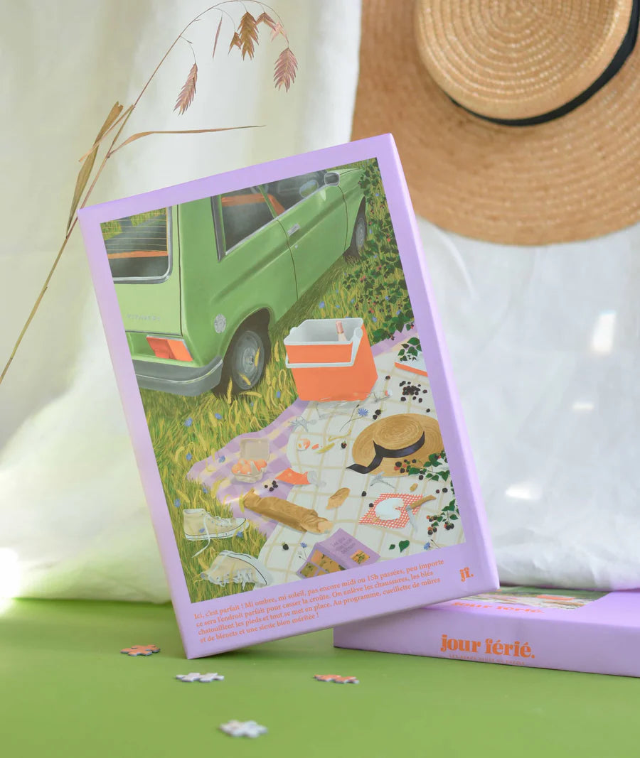 Caja del puzzle de 1000 piezas Picnic de Jour Férié con diseño campestre.