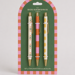 Set de tres bolígrafos A Dopo Garden con estampados botánicos y detalles dorados.
