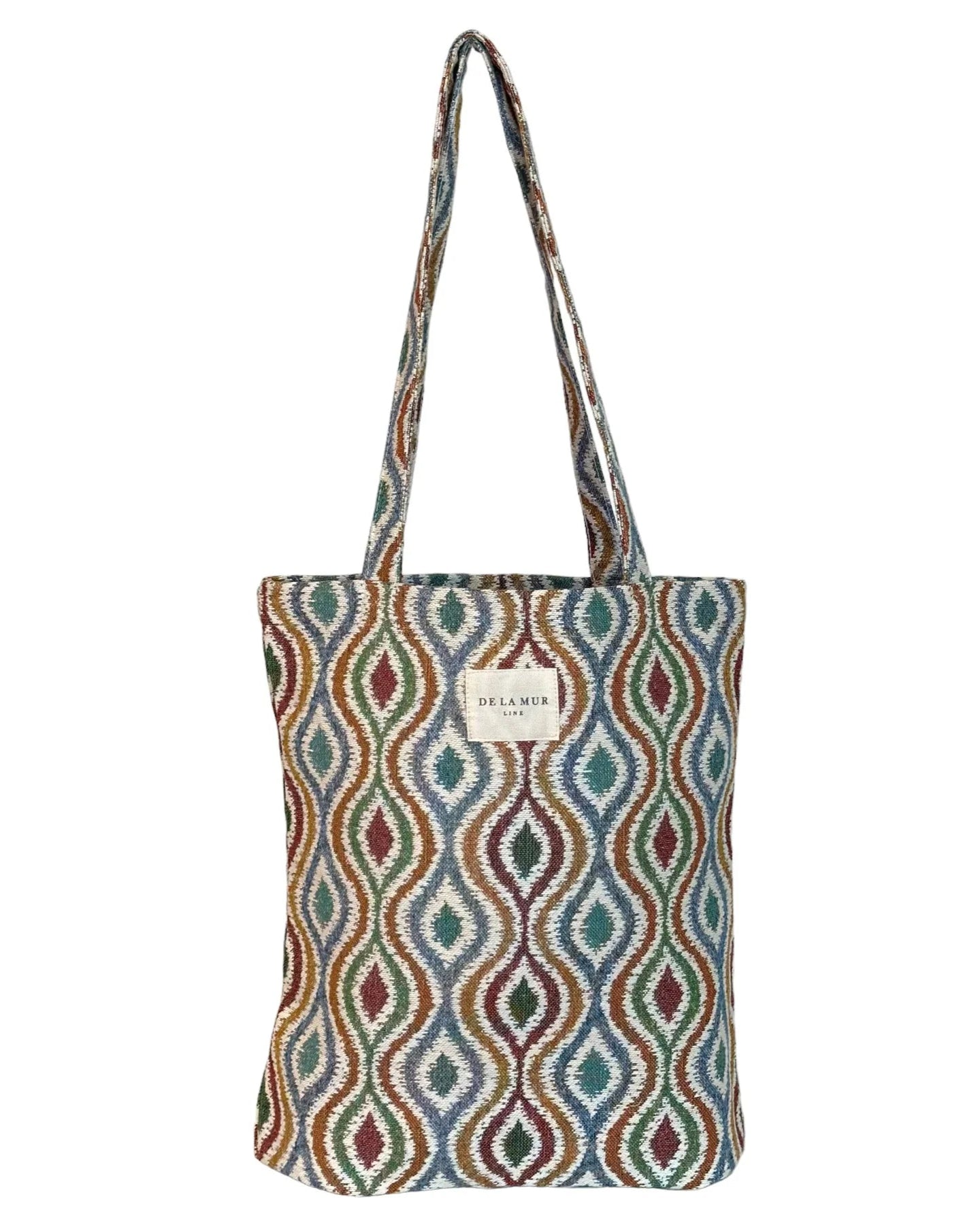 Bolsa tote bag de jacquard con estampado geométrico multicolor, vista frontal