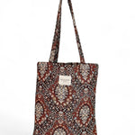 Tote bag con estampado retro en tonos caldera y asas largas, vista frontal